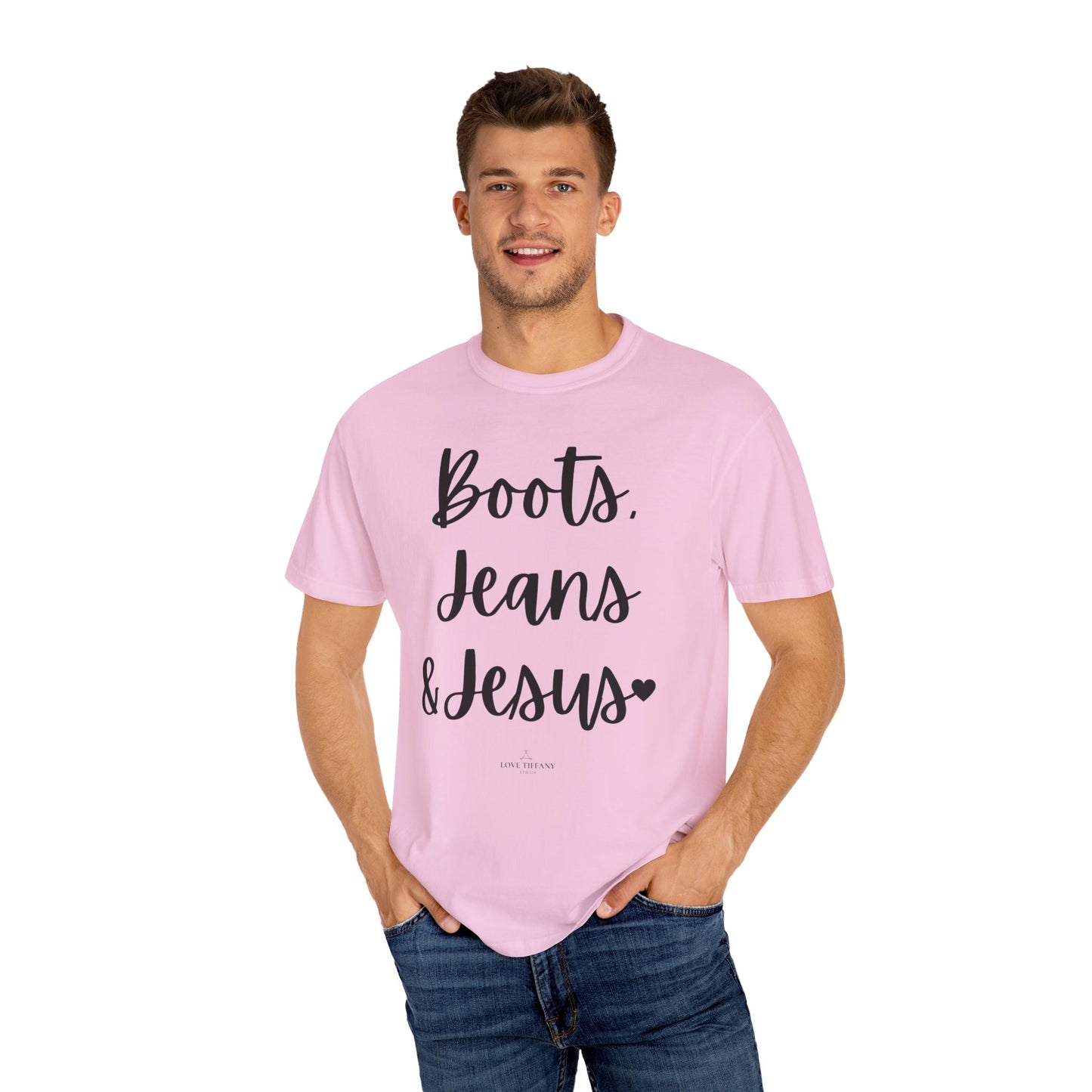 "Boots, Jeans & Jesus" Ladies Comfort Colors T-Shirt | Jesus Collection by Love Tiffany