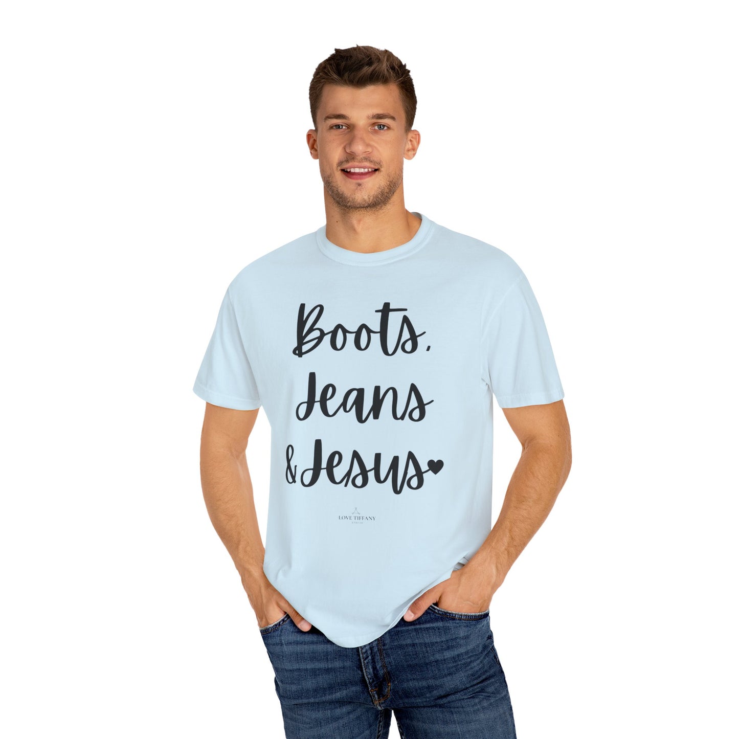 "Boots, Jeans & Jesus" Ladies Comfort Colors T-Shirt | Jesus Collection by Love Tiffany