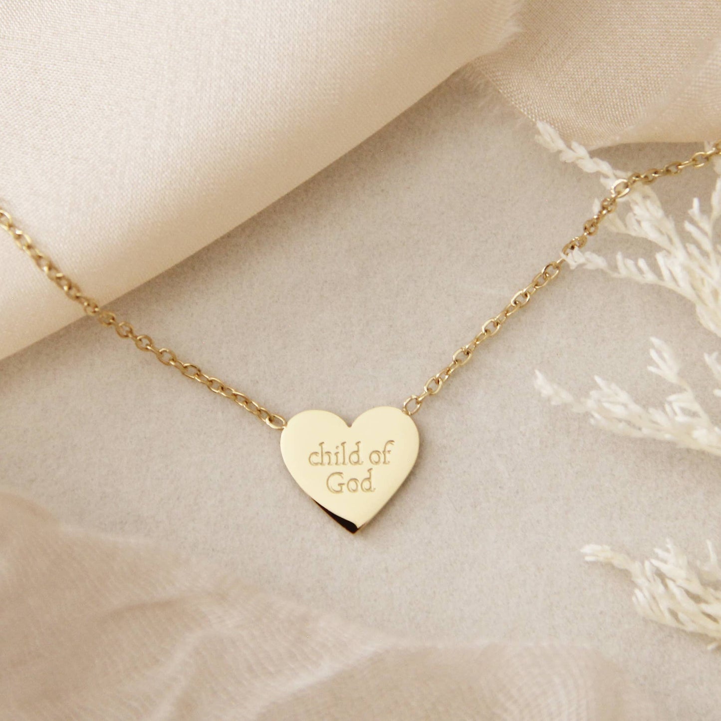 Child of God Chosen Heart Necklace, Ephesians 1:4-5: Yellow Gold