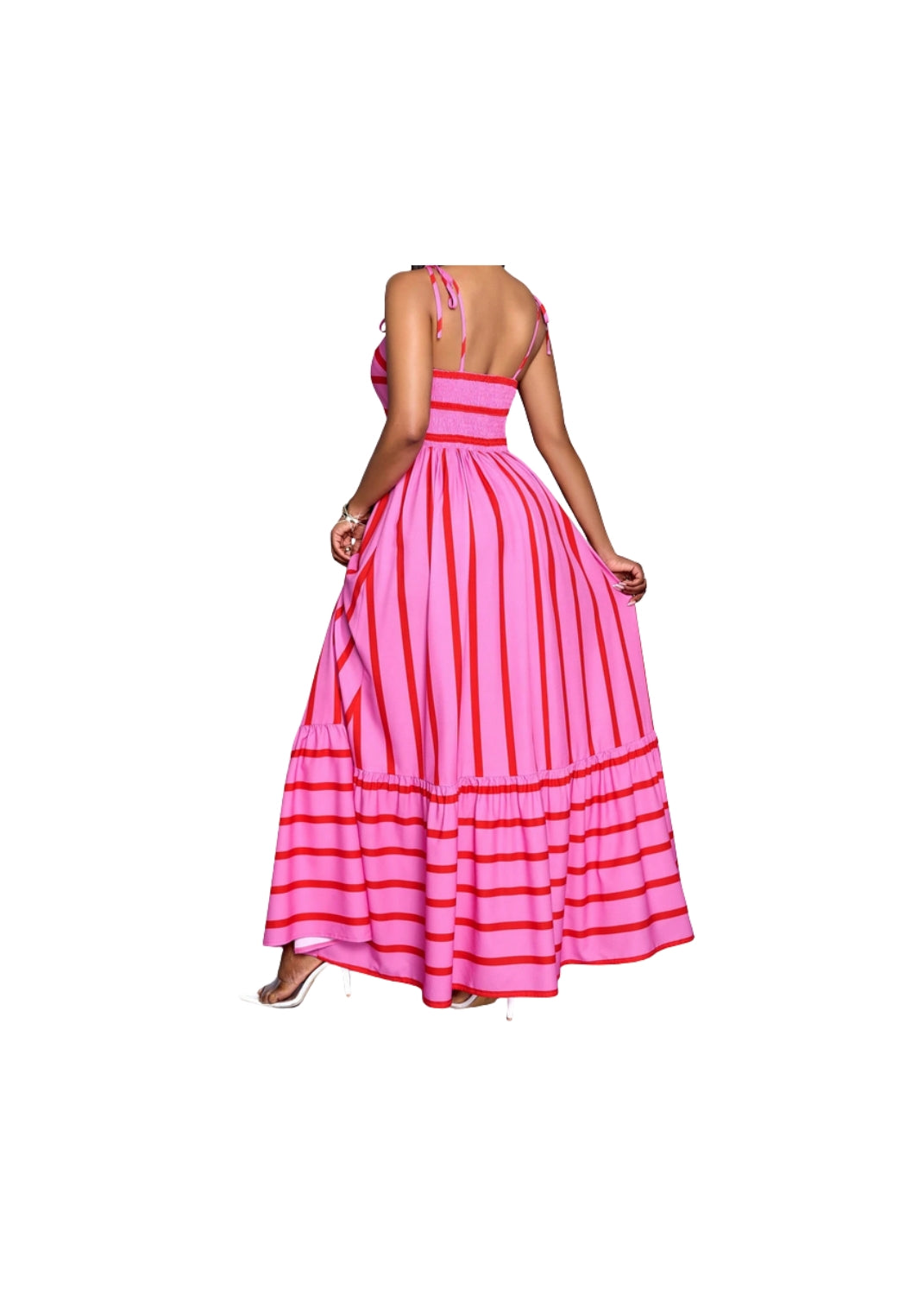 Candy Crush Pink Striped Spaghetti Tie Maxi