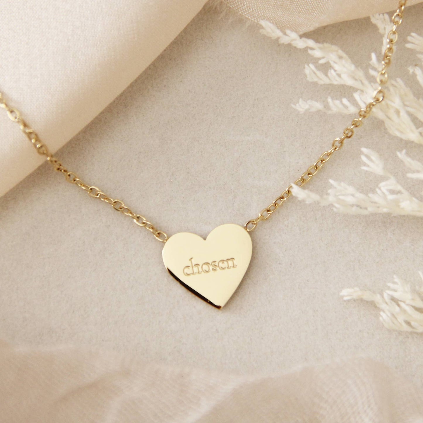 Child of God Chosen Heart Necklace, Ephesians 1:4-5: Yellow Gold
