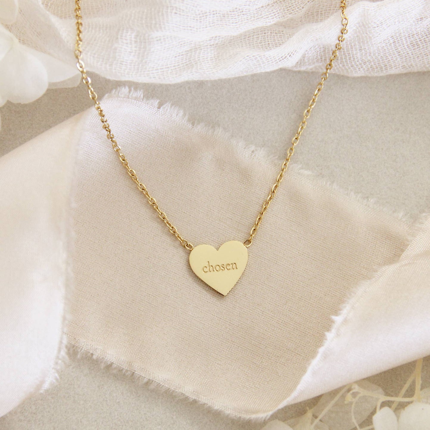 Child of God Chosen Heart Necklace, Ephesians 1:4-5: Yellow Gold
