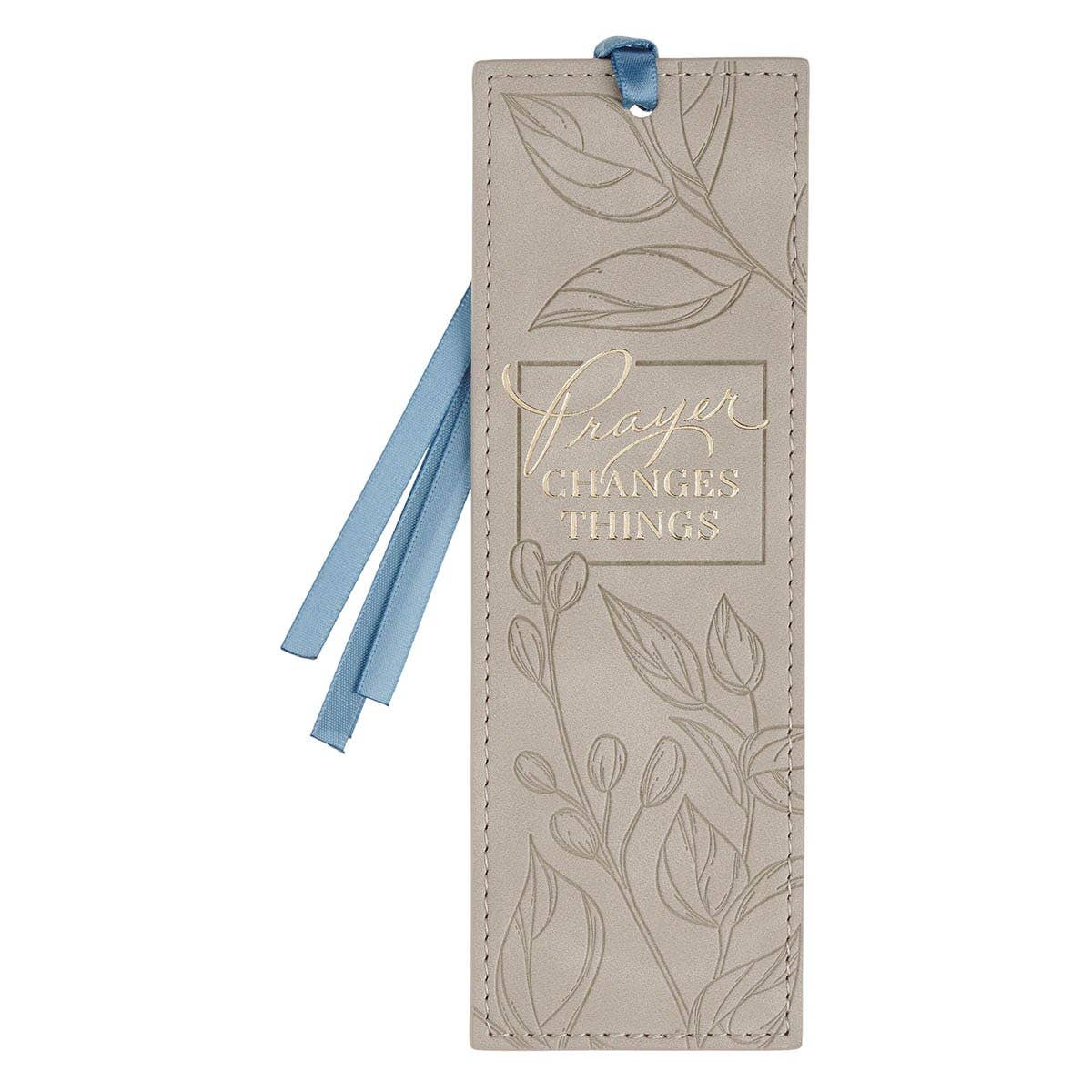 Bookmark Faux Leather Taupe Prayer Changes Things