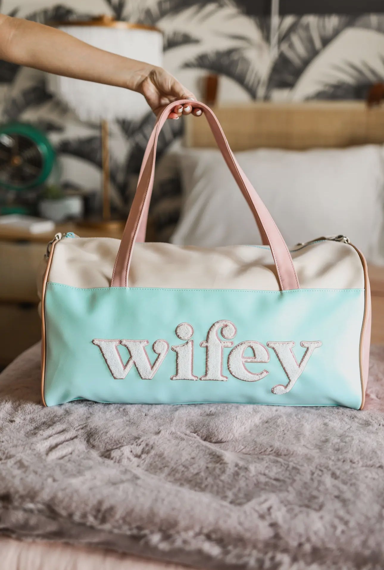 "Wifey" Modern Weekender Chenille Duffle