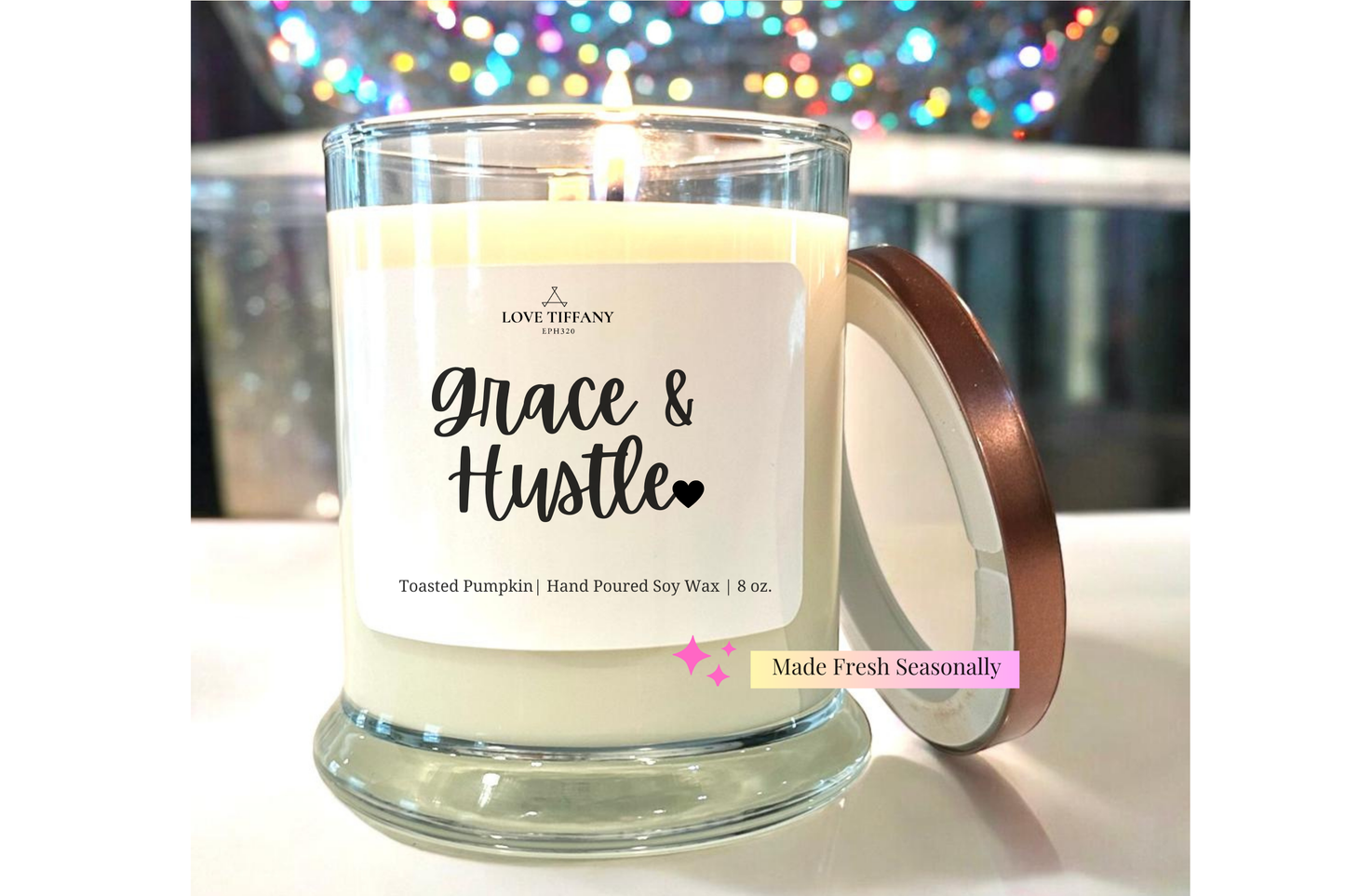Grace & Hustle - Bourbon Glass Soy Candle with Lid