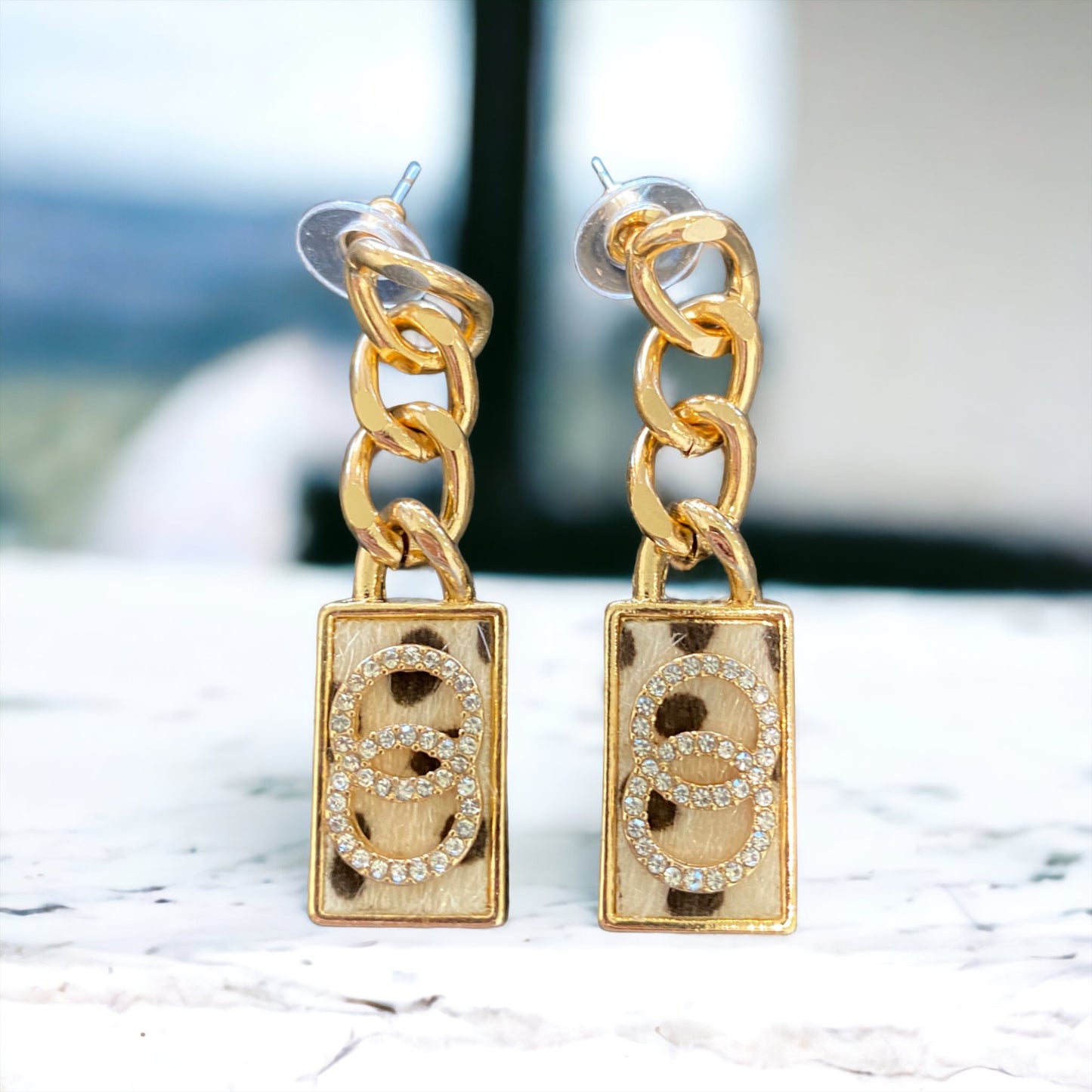 That's So Me Leopard & Rhinestone Chain Earrings