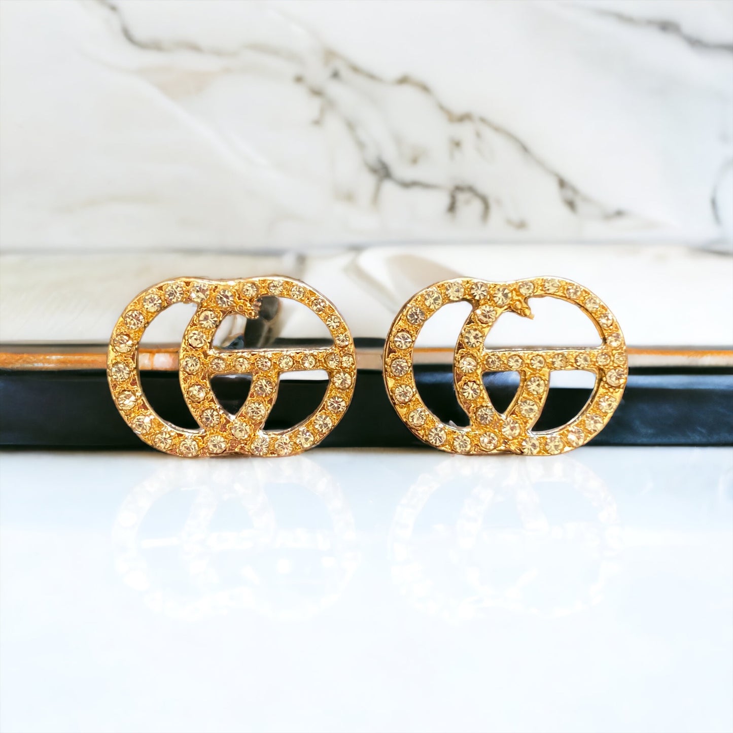 Glamming It Up Gold & Rhinestone Earrings