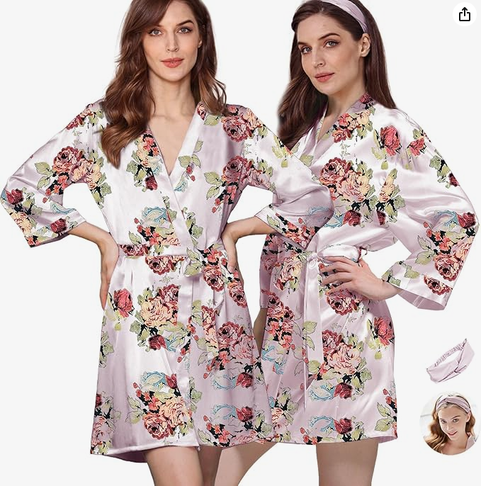 Simply Rosy Floral Satin Kimono Robe