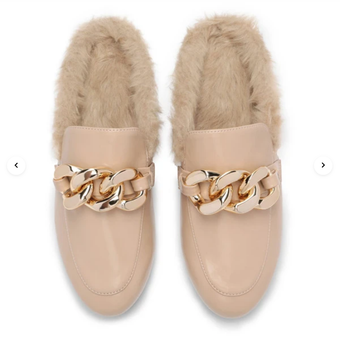 Felicity Fur Slides with Chain Accent