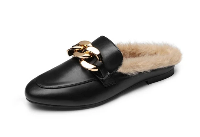 Felicity Fur Slides with Chain Accent