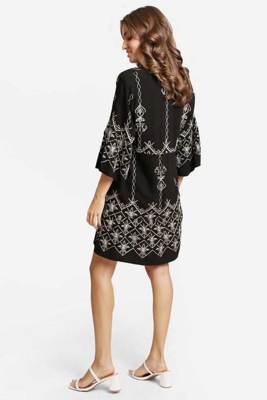 Nala Embroidered Dress With Tassel Ties