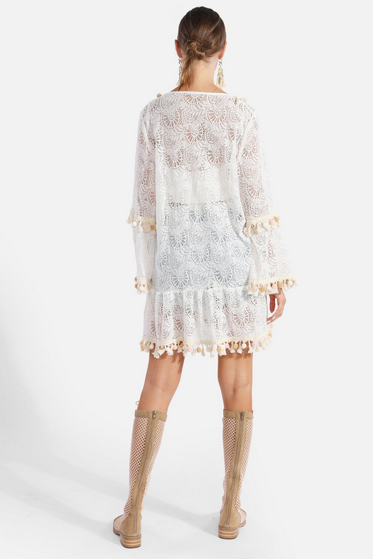 Athena Poms & Tassels Tie Knot Lace Cover Up