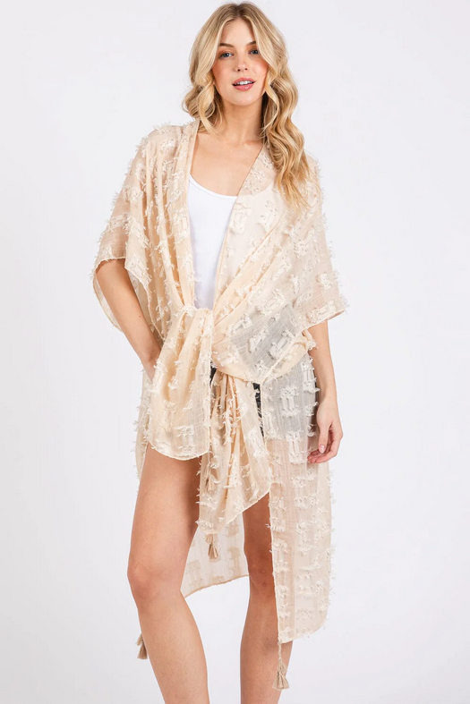 Desiree Distressed Pattern Tassel Kimono
