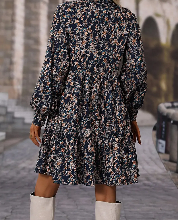 Rayna Ruffle Boho Floral Print V-Neck Dress