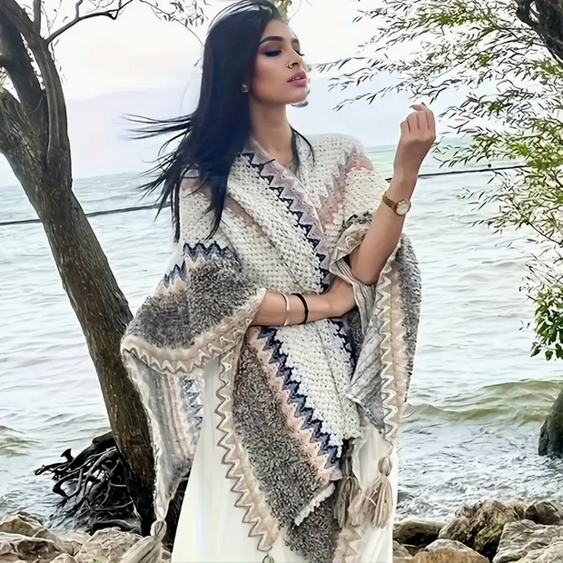 Lana Boho Lattice Wrap Poncho - One Size