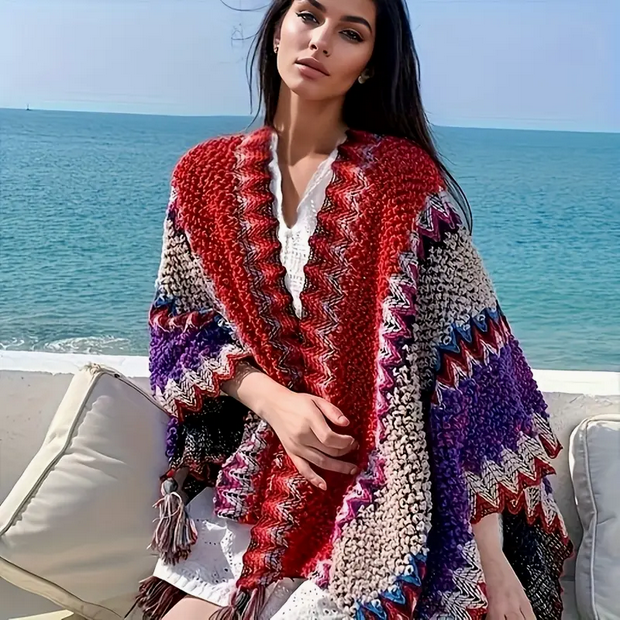 Lana Boho Lattice Wrap Poncho - One Size