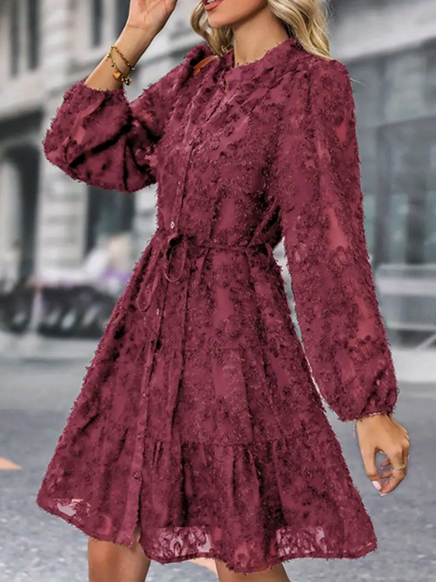 Scarlett Feathered Lace Button Down Tie Dress
