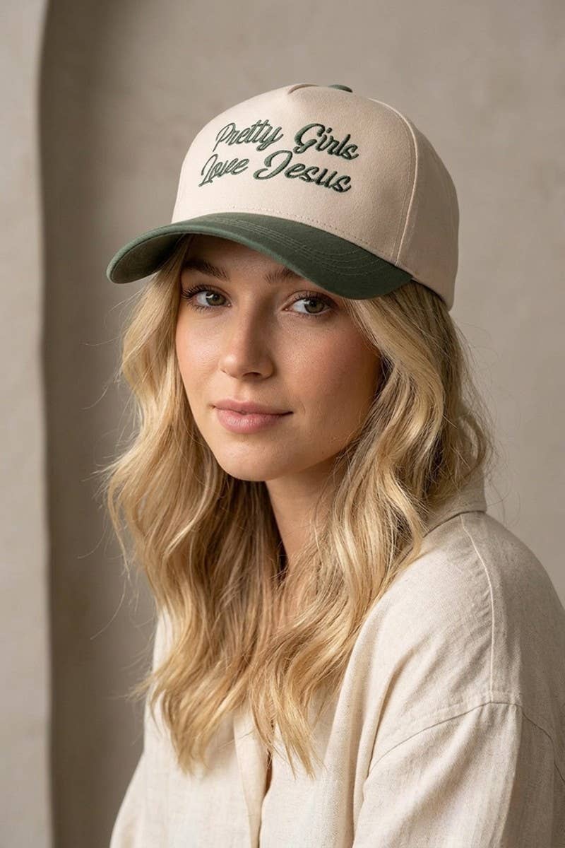Pretty Girls Love Jesus Two Tone Cotton Hat SI-29249 Zenana Consgt.: COW-198318 / OS