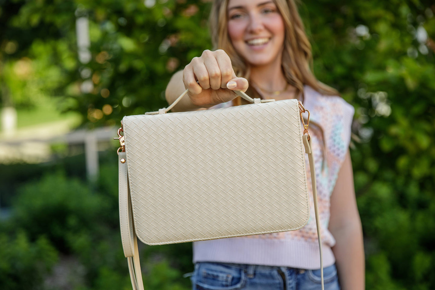 Ever AJ Weave Bible Case, Crossbody PEARL