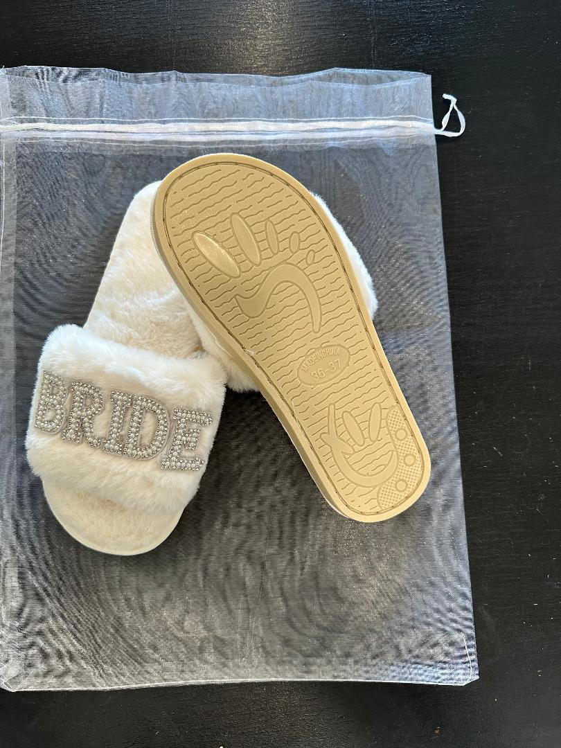Plush Rhinestone & Pearl "Bride" Slippers