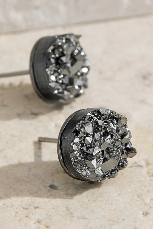Round Druzy Post Earrings
