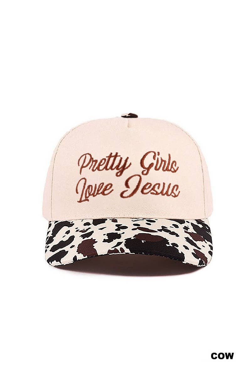 Pretty Girls Love Jesus Two Tone Cotton Hat SI-29249 Zenana Consgt.: LEOPARD-193294 / OS