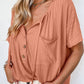 Buttoned Front Textured Loose Top: Small 0-4 / Orange
