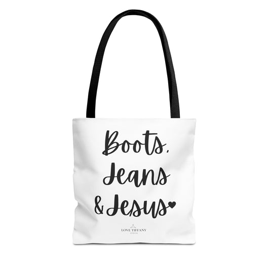 "Boots, Jeans & Jesus" Tote Bag | Jesus Collection by Love Tiffany