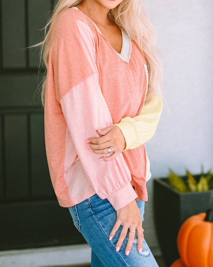 Stripe Colorblock Long Sleeve Shirt: M / Rose Gold