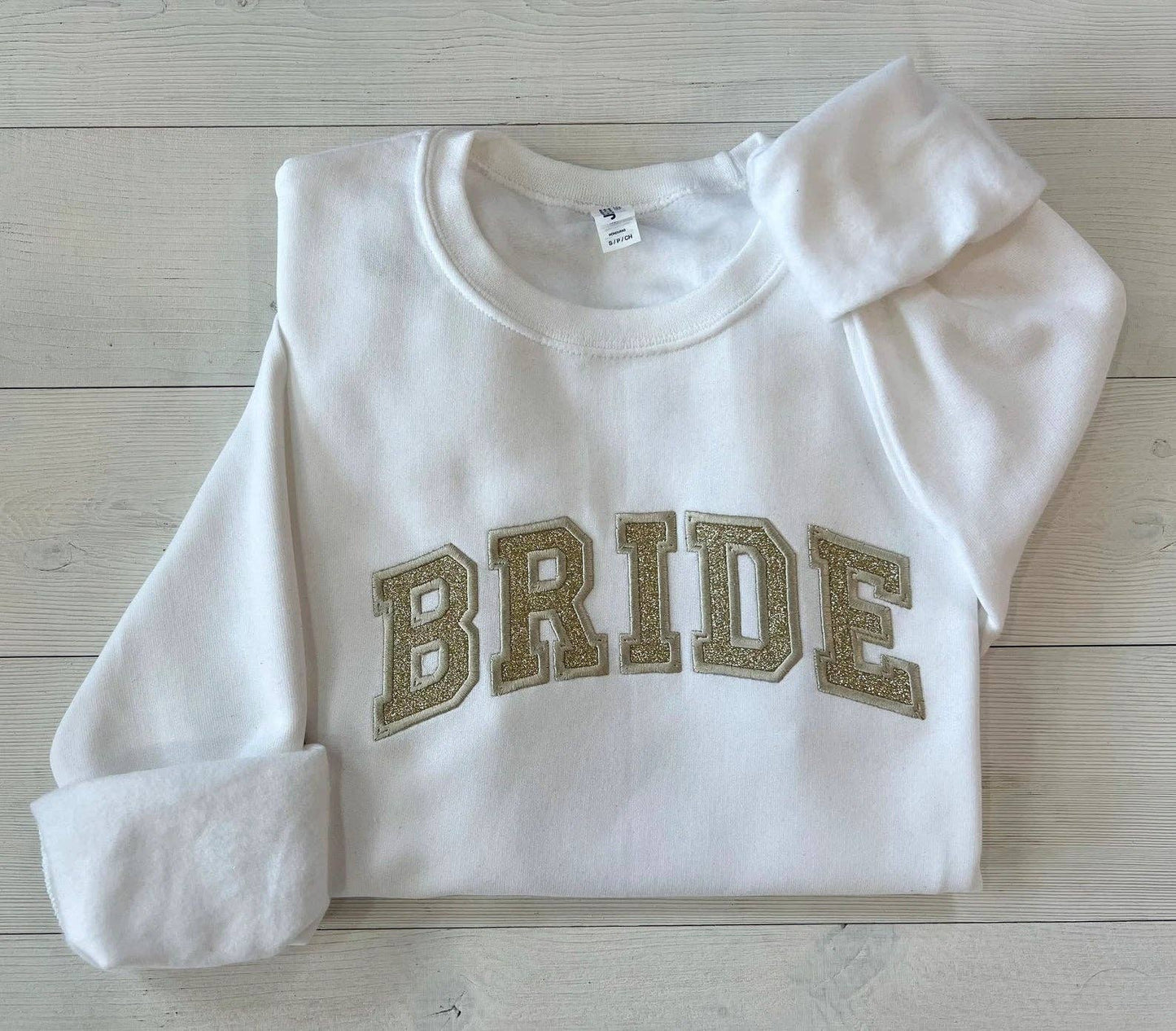 Embroidered Bride Glitter Crewneck Sweatshirt: White / Small