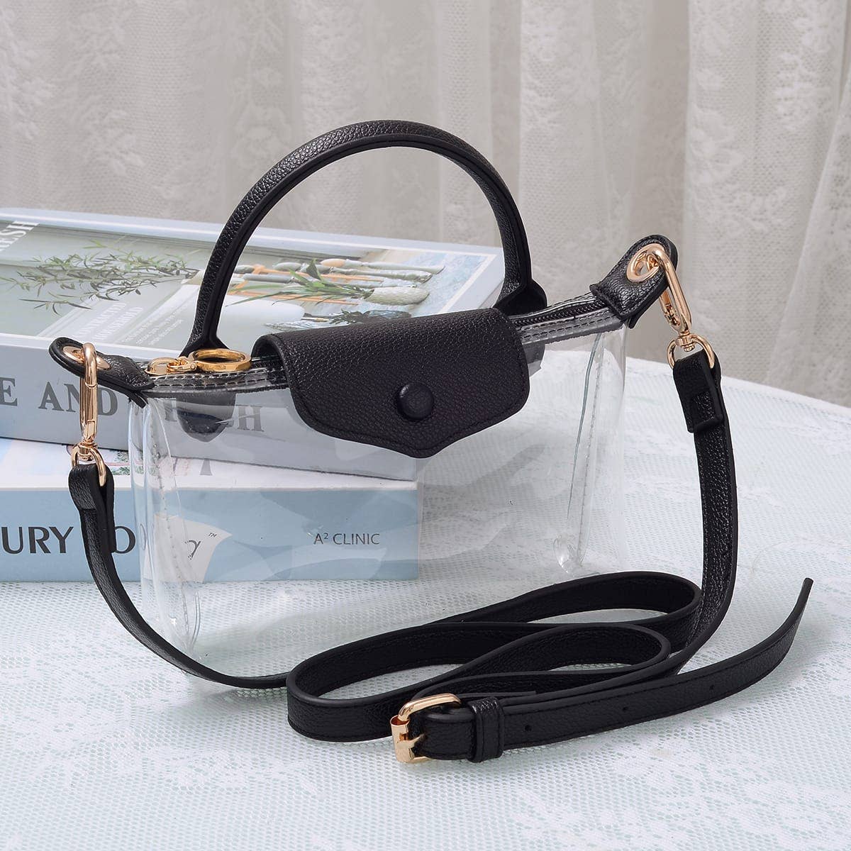 CB781 Gladys Clear Gameday Mini Crossbody Bag: Black