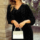 Textured V Neck Balloon Sleeve Velvet Mini Dress: Black / XL