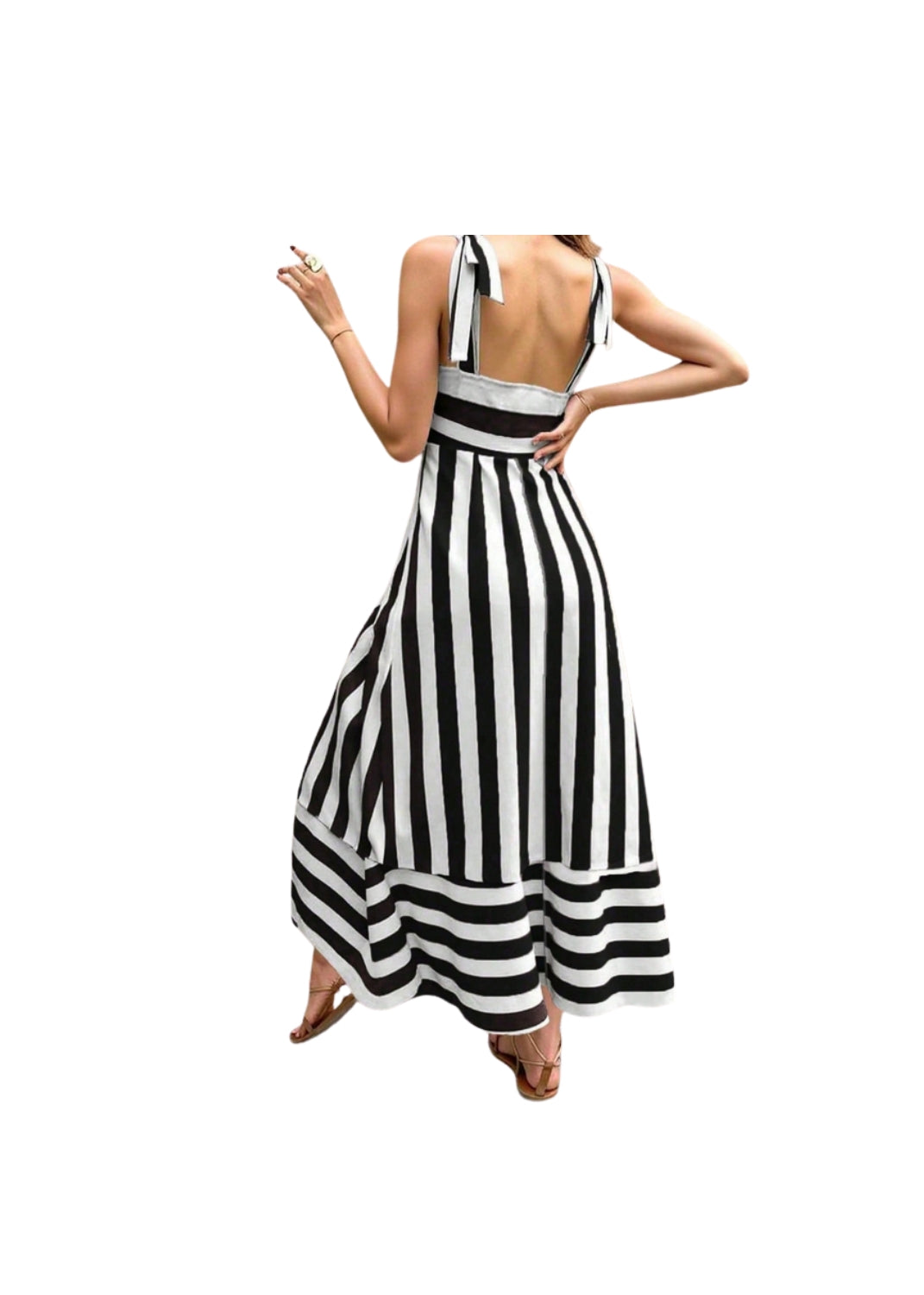 Frenchie Striped Spaghetti Tie Maxi