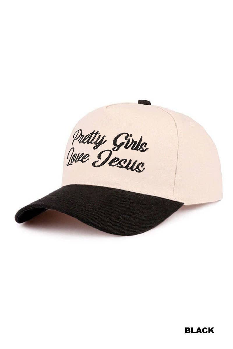 Pretty Girls Love Jesus Two Tone Cotton Hat SI-29249 Zenana Consgt.: FLORAL-193288 / OS