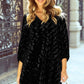 Textured V Neck Balloon Sleeve Velvet Mini Dress: Black / XL