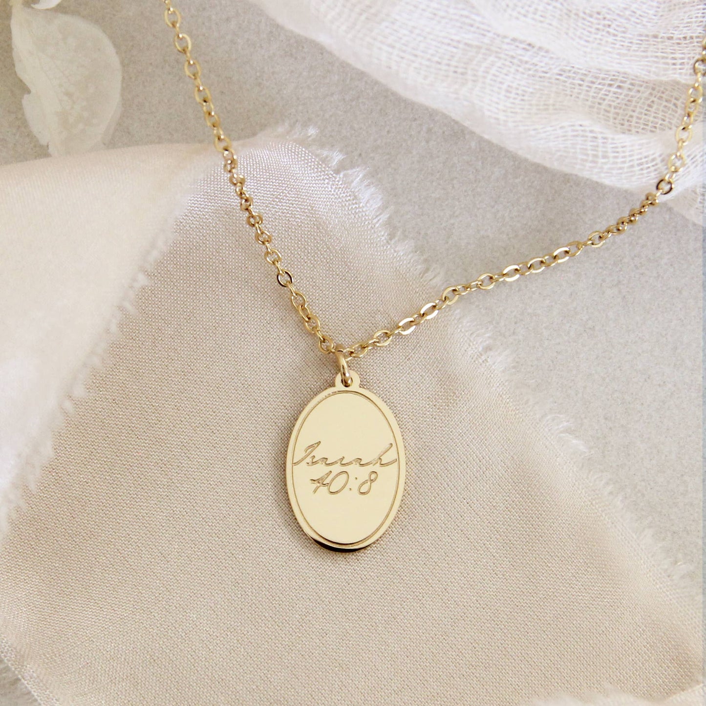 Flower Necklace, Isaiah 40:8 Necklace: Yellow Gold