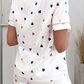 White Heart Print Pocket Shirt & Elastic Shorts Lounge Set: AS SHOWN / Missy / L