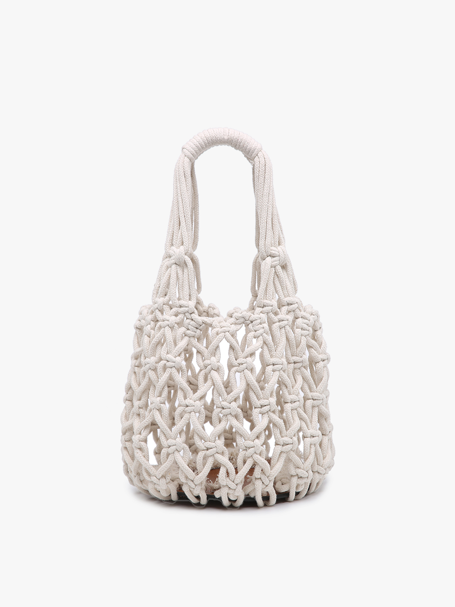 N2003 Colbie Macrame Mini Bucket Bag w/ Vegan Leather Base: Camel