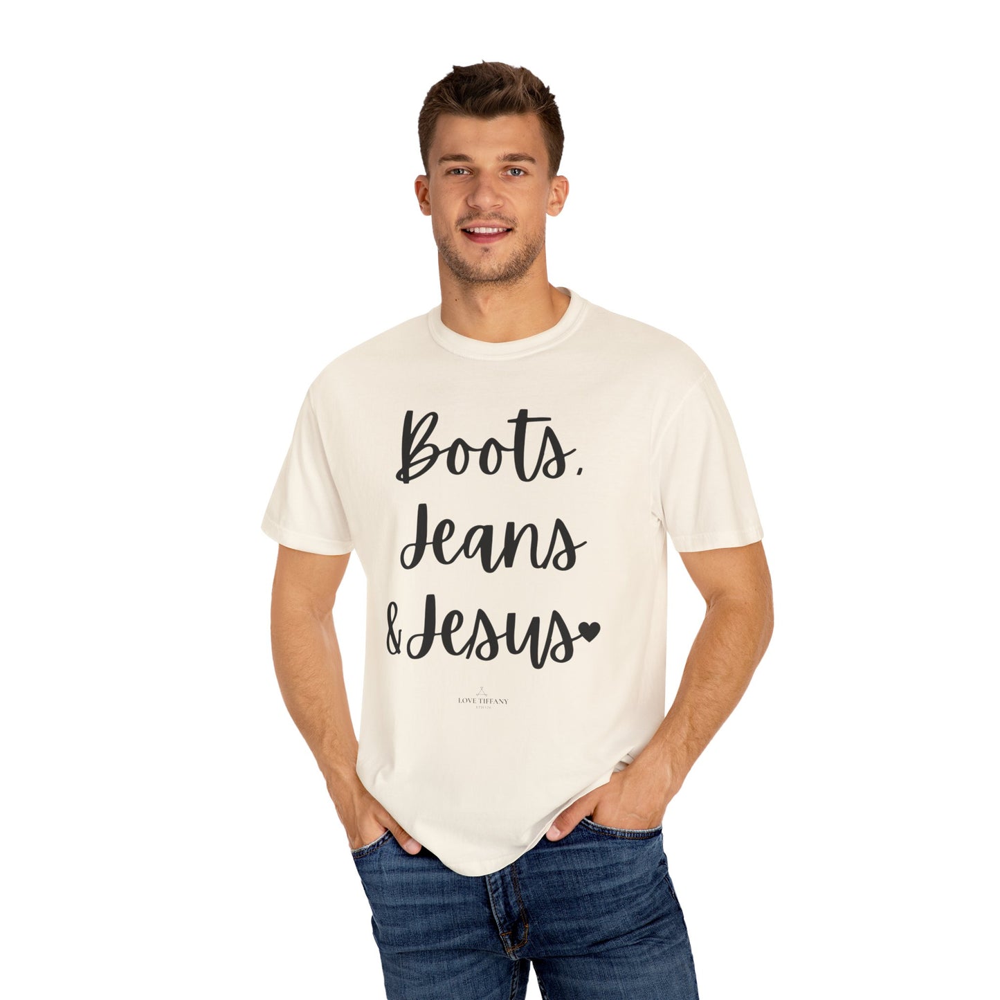 "Boots, Jeans & Jesus" Ladies Comfort Colors T-Shirt | Jesus Collection by Love Tiffany