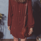 Floral Embroidered Tassel Tie Waist Long Sleeve Mini Dress: Burgundy / XL