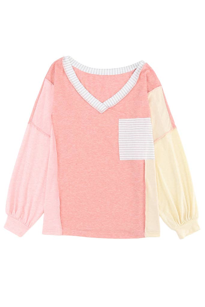 Stripe Colorblock Long Sleeve Shirt: L / Rose Gold