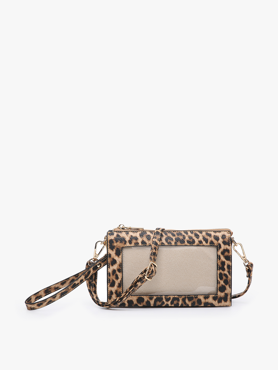 M2002 Maeve 3 Compartment Crossbody w/ Clear Phone Window: Cheetah-Camel