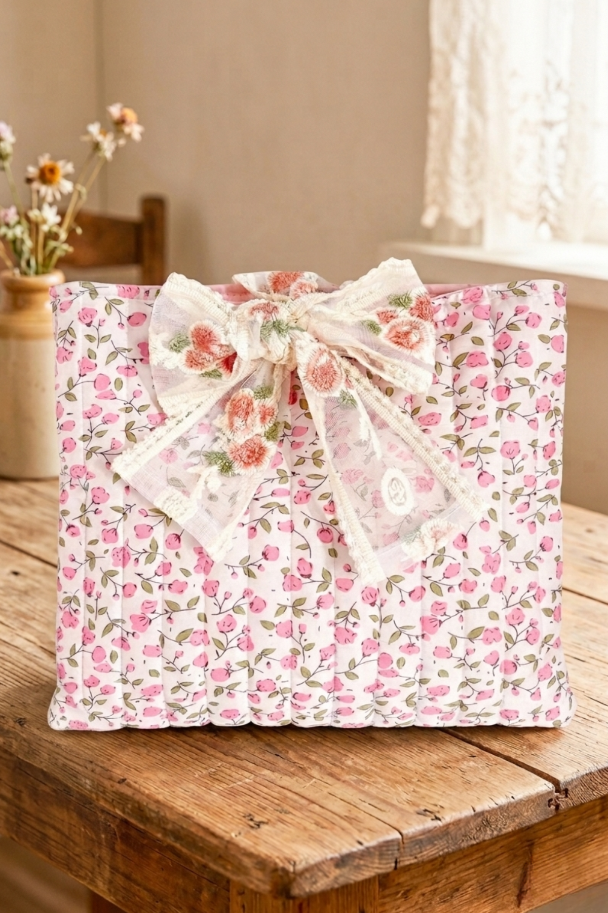 Catherine Pink Floral Tie Bible Cover