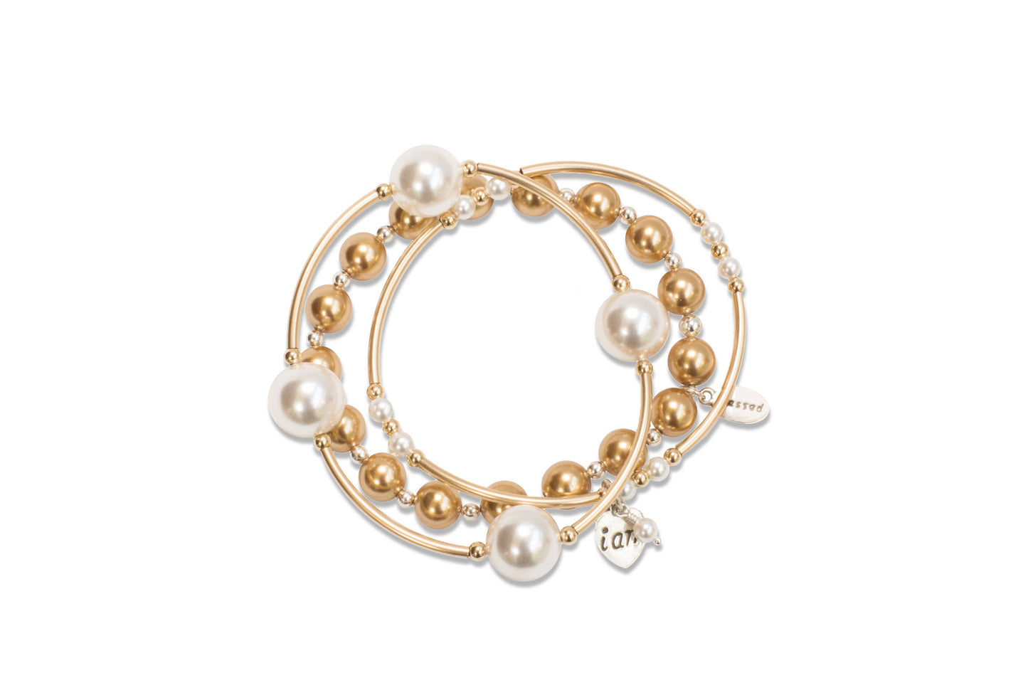 Crystal White Pearl Blessing Bracelet with Gold Links: S