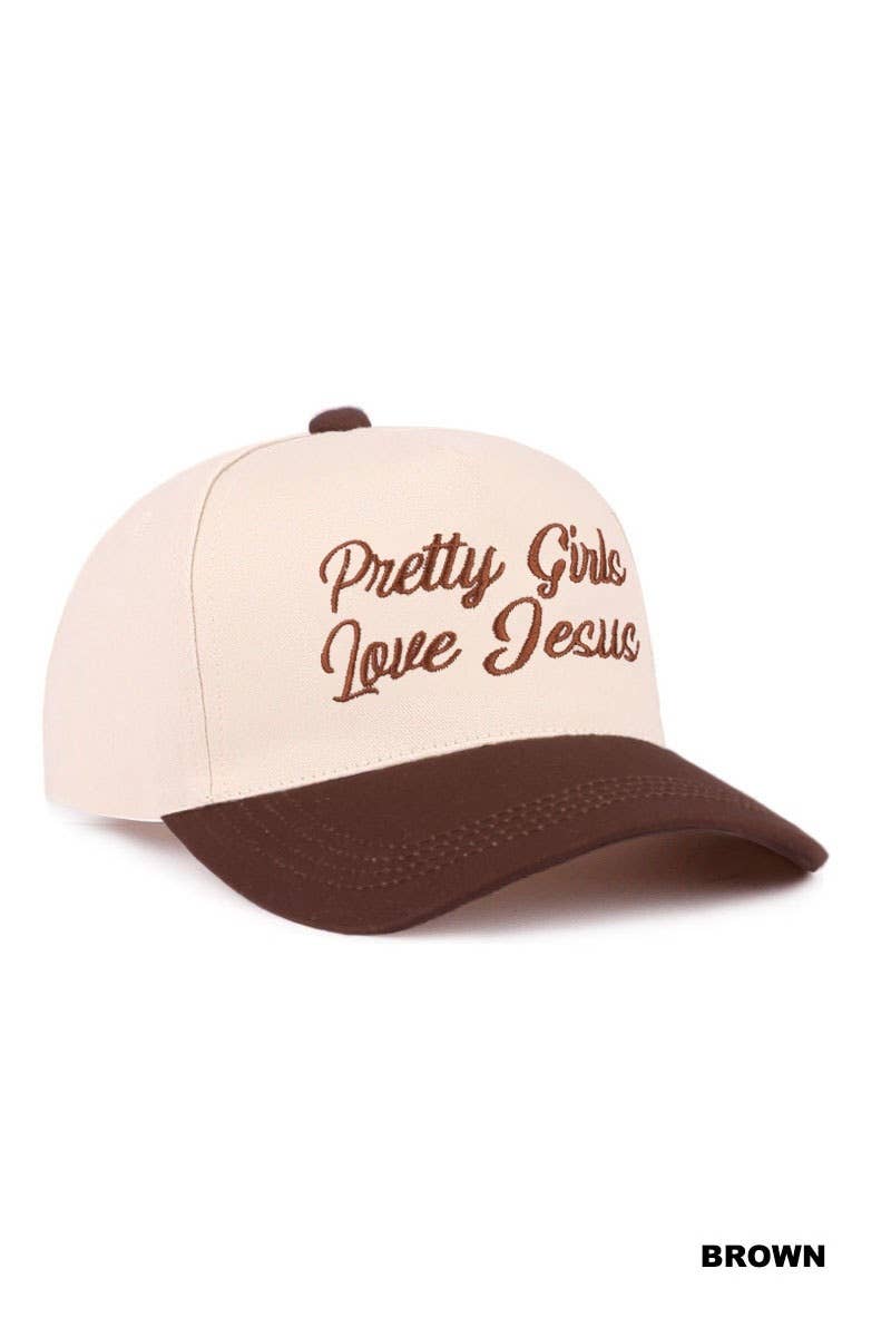 Pretty Girls Love Jesus Two Tone Cotton Hat SI-29249 Zenana Consgt.: LEOPARD-193294 / OS