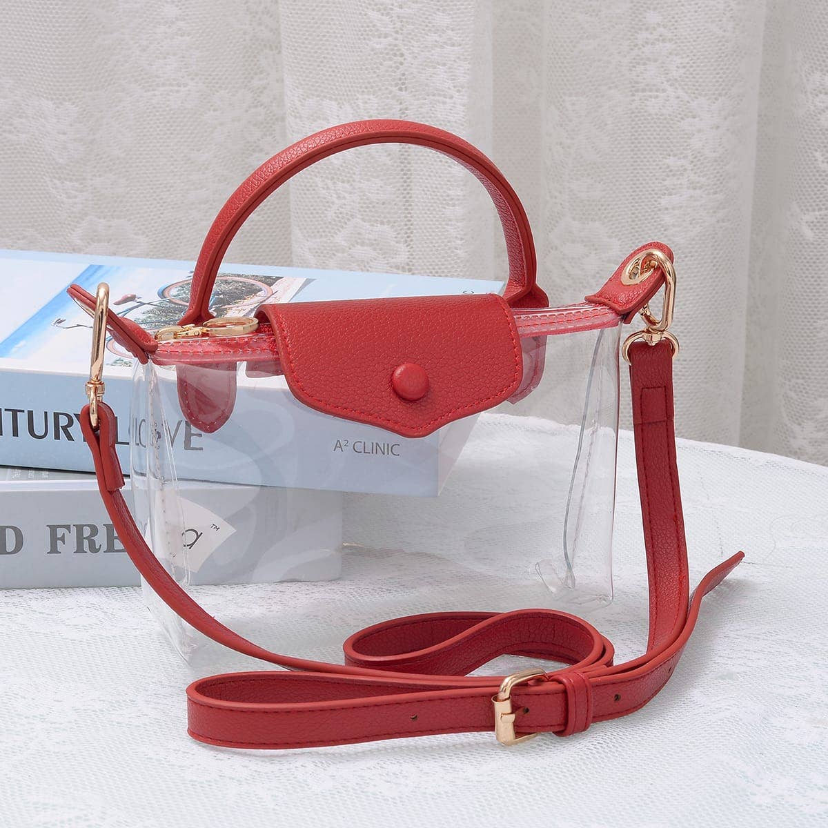 CB781 Gladys Clear Gameday Mini Crossbody Bag: Red