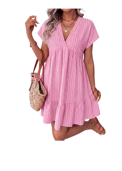Pinky Striped Seer Sucker Swing Dress