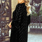 Textured V Neck Balloon Sleeve Velvet Mini Dress: Black / XL