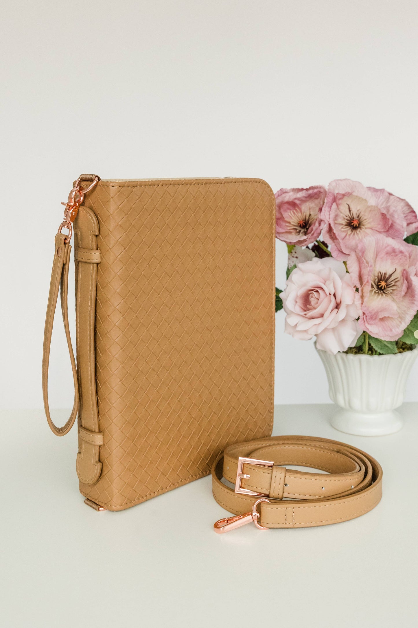 NEW Bible Cover, Weave Bible Case, Crossbody CARAMEL