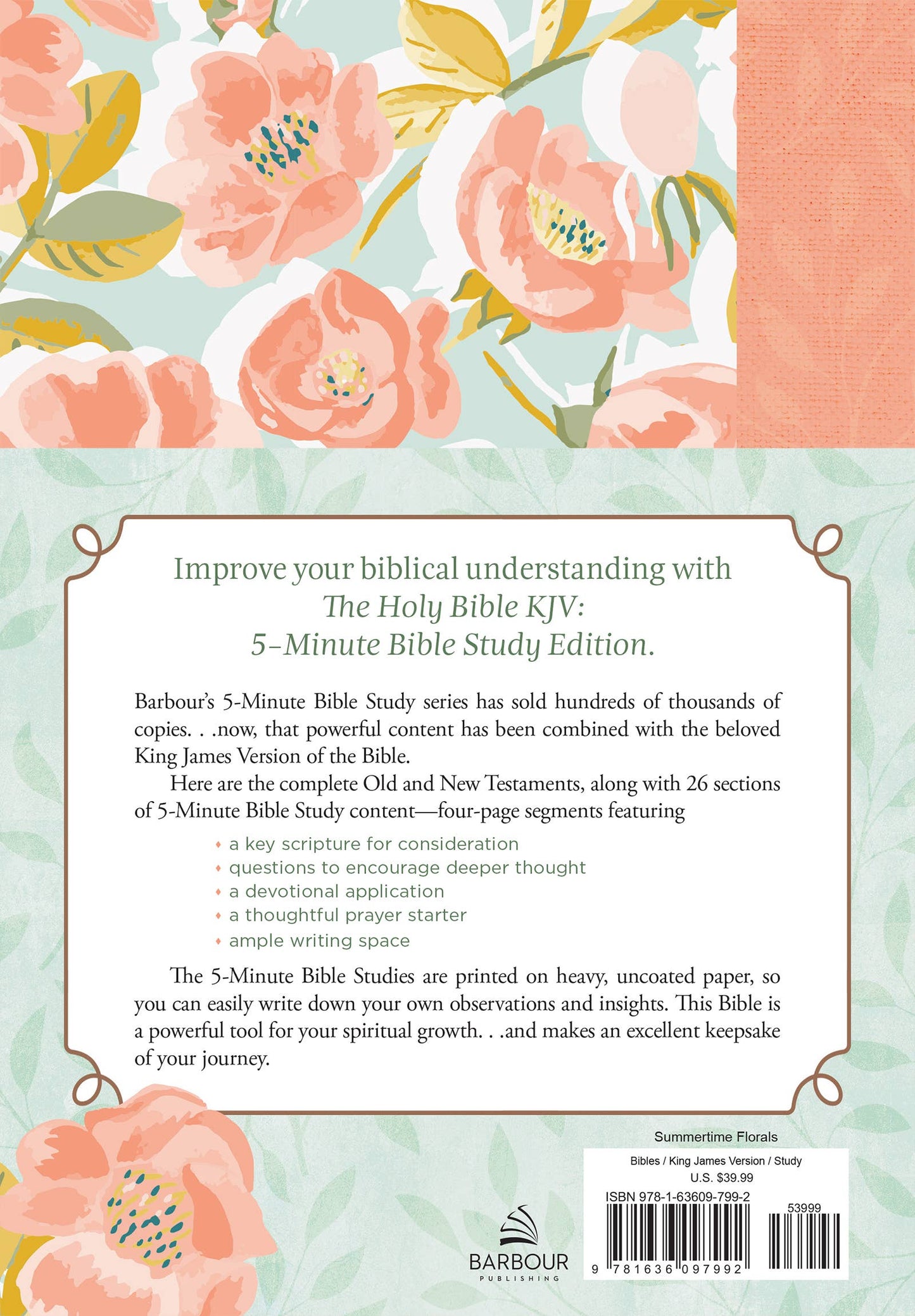 The Holy Bible KJV: 5 Minute Bible Study Edition (Summertime Florals)